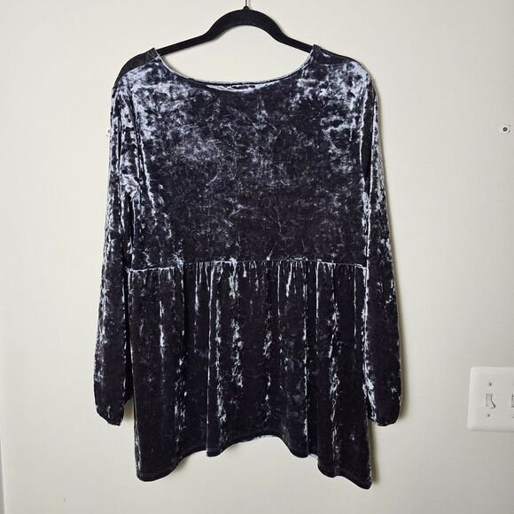 Style‎ & Co Velvet Top Blouse Floral Embroidery V-Neck Peplum L Boho Flowy Fairy - Picture 2 of 8